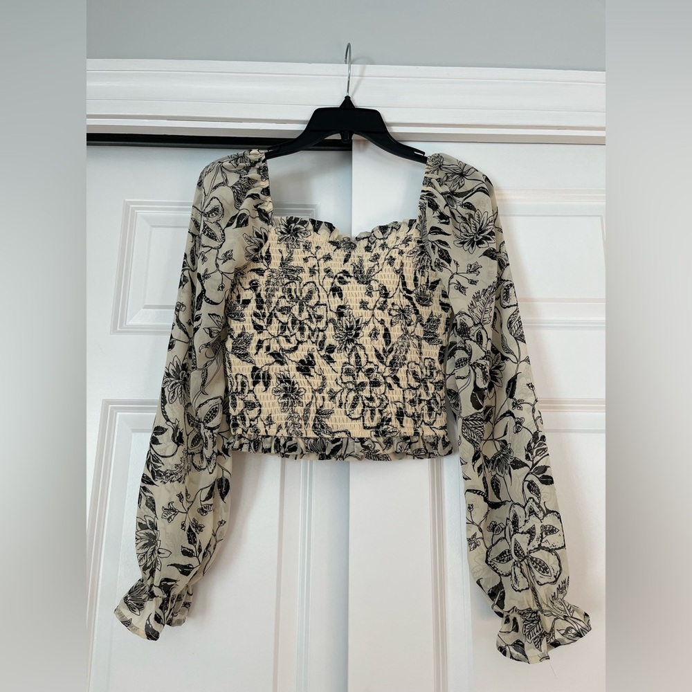 Japna Black and Cream Floral Blouse